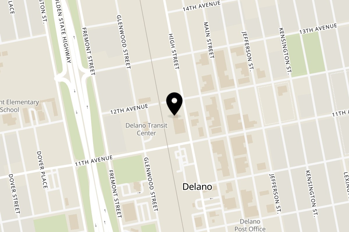Map showing the location of Old Hacienda Restaurant on 1125 High St. in Delano